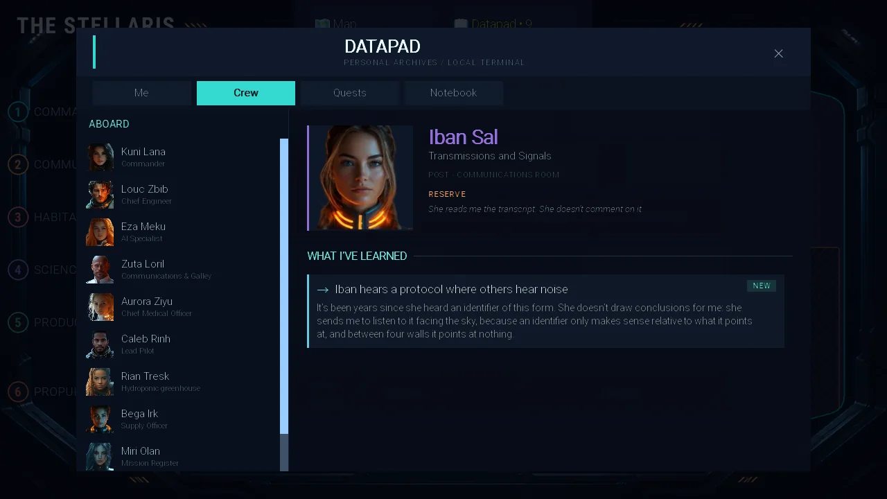 The character sheet